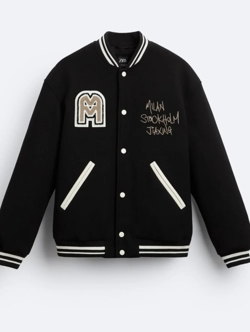ZARA Milán, Stockholm, Jiaxing varsity jacket Color Black gold Men's Size Medium - Picture 3 of 7